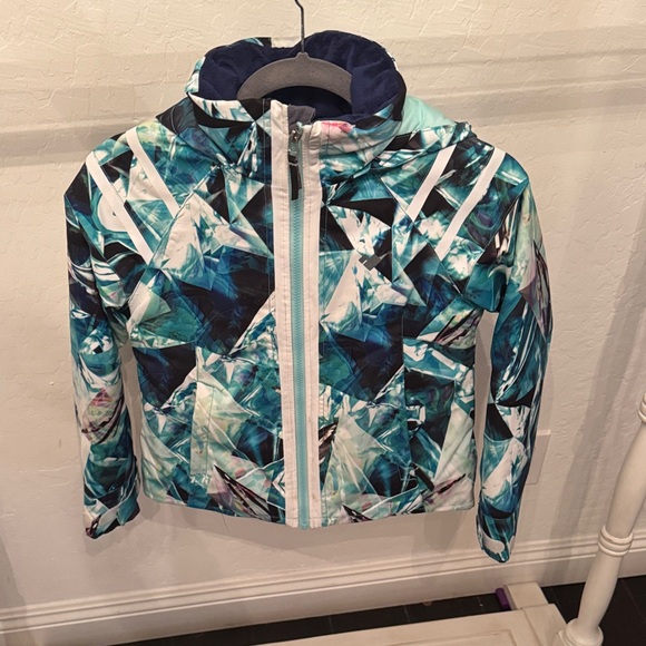 Obermeyer Kids Puffer Jacket - Teal and White Design - Picture 2 of 3